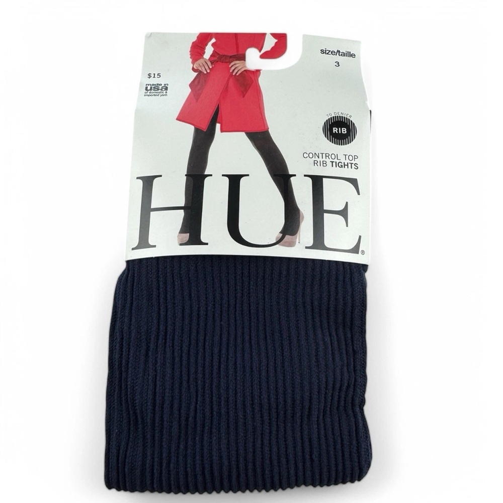 Hue Control Top Rib Tights Womens Size 3 Navy Blue